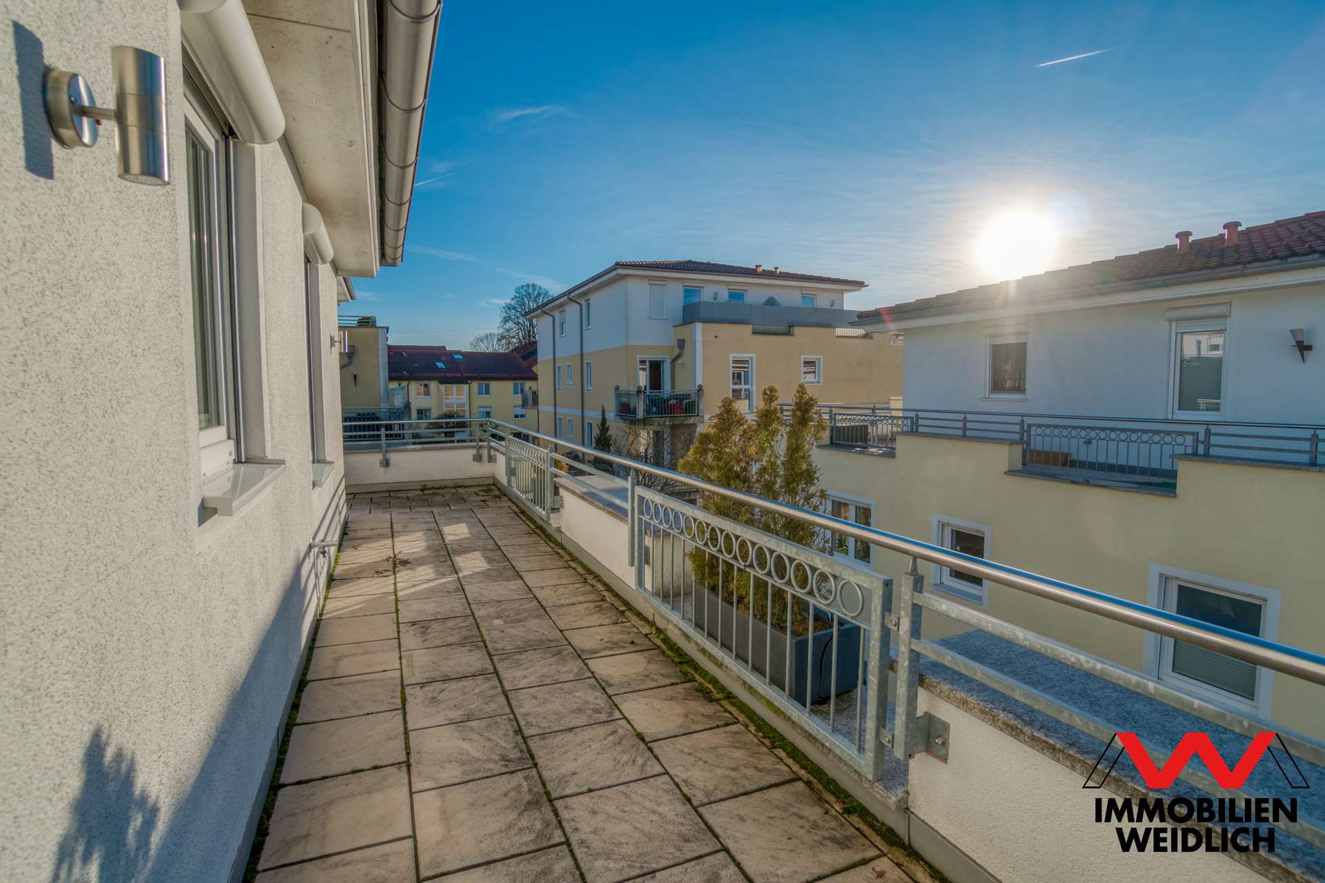 Blick auf die Dachterrasse vom Schlafzimmer