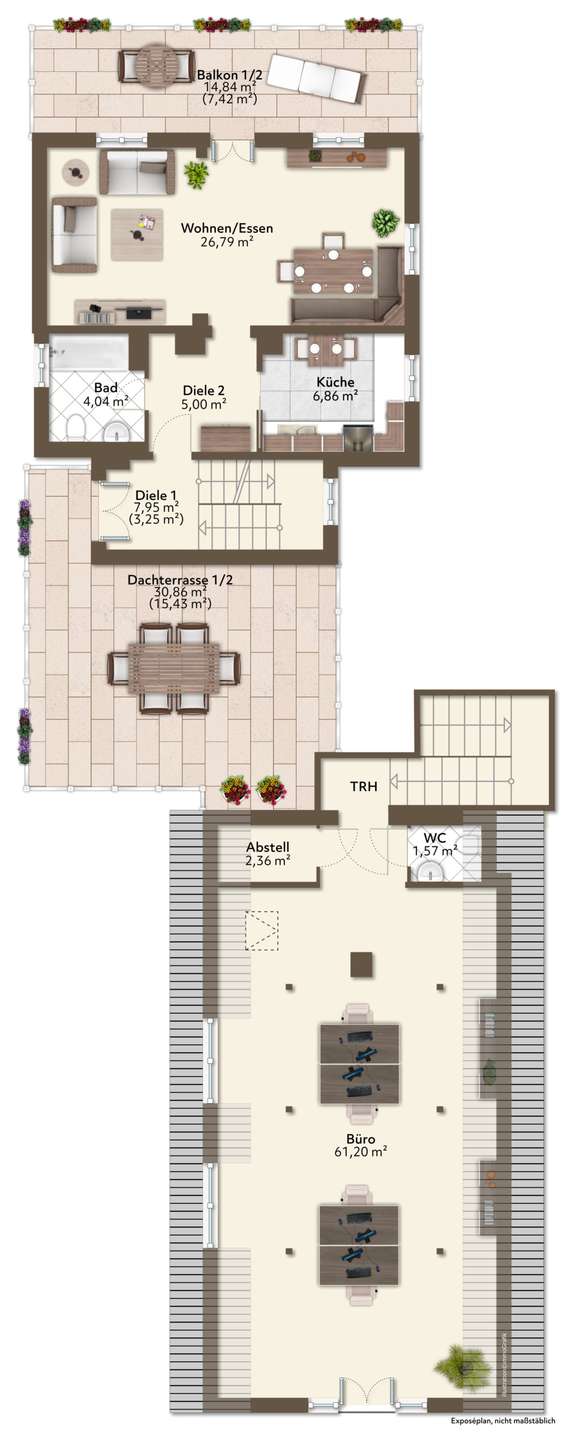 Grundriss 1. OG Haupthaus und DG Nebengebäude